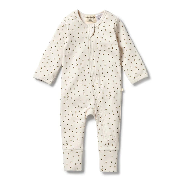 WILSON AND FRENCHY Organic Rib Zipsuit With Feet - Chasing The Moon BABY CLOTHING - Zabecca Living