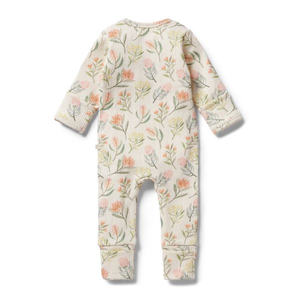 WILSON AND FRENCHY Organic Rib Zipsuit with Feet - Pretty Floral BABY CLOTHING - Zabecca Living