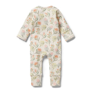 WILSON AND FRENCHY Organic Rib Zipsuit with Feet - Pretty Floral BABY CLOTHING - Zabecca Living