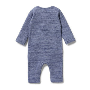 WILSON AND FRENCHY Organic Waffle Slouch Growsuit - Blue Fleck BABY CLOTHING - Zabecca Living