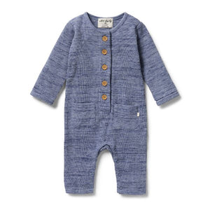 WILSON AND FRENCHY Organic Waffle Slouch Growsuit - Blue Fleck BABY CLOTHING - Zabecca Living