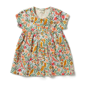 WILSON & FRENCHY Crinkle Button Dress - Birdy Floral BABY CLOTHING - Zabecca Living