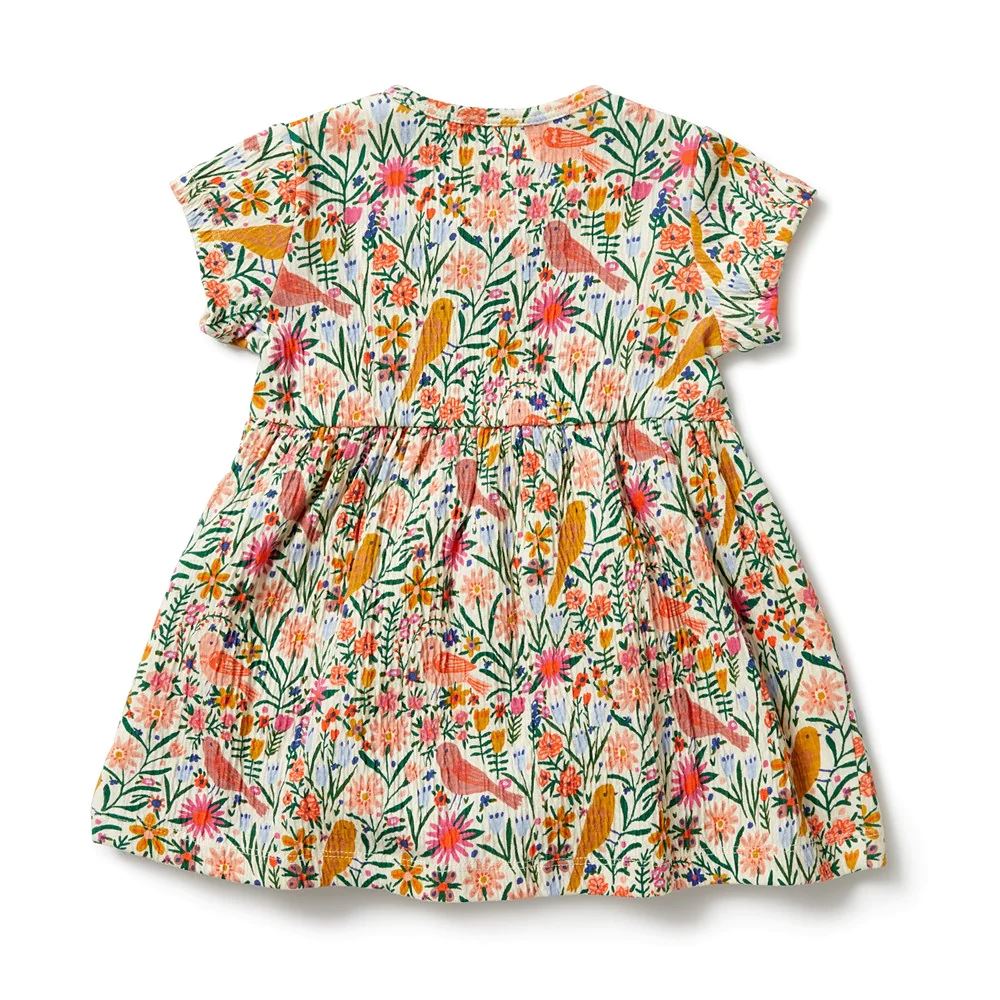 WILSON & FRENCHY Crinkle Button Dress - Birdy Floral BABY CLOTHING - Zabecca Living