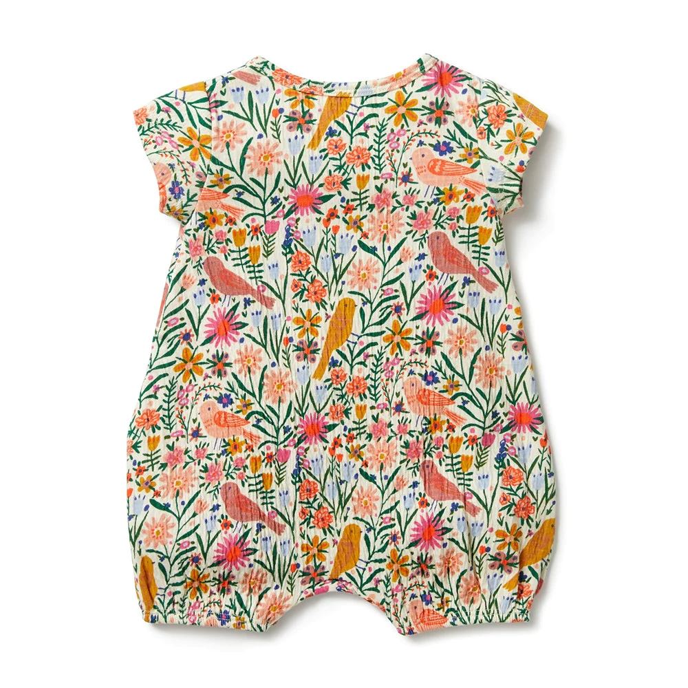 WILSON & FRENCHY Crinkle Henley Playsuit - Birdy Floral BABY CLOTHING - Zabecca Living