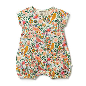 WILSON & FRENCHY Crinkle Henley Playsuit - Birdy Floral BABY CLOTHING - Zabecca Living