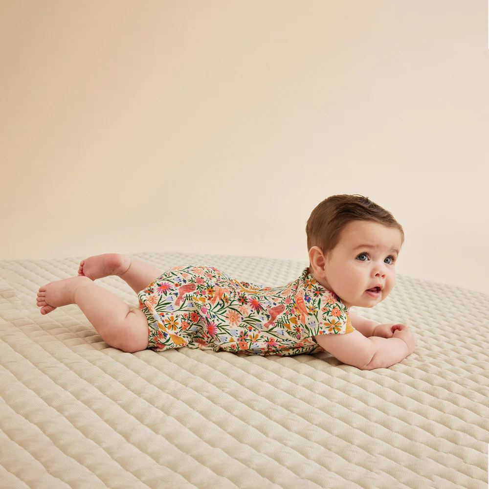 WILSON & FRENCHY Crinkle Henley Playsuit - Birdy Floral BABY CLOTHING - Zabecca Living