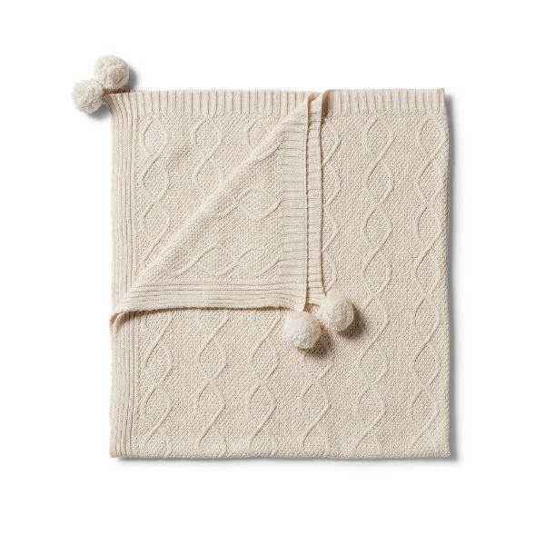 WILSON & FRENCHY Knitted Cable Blanket - Oatmeal Melange BABY BLANKET - Zabecca Living