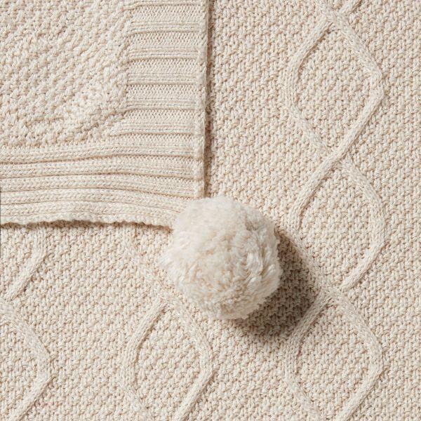 WILSON & FRENCHY Knitted Cable Blanket - Oatmeal Melange BABY BLANKET - Zabecca Living