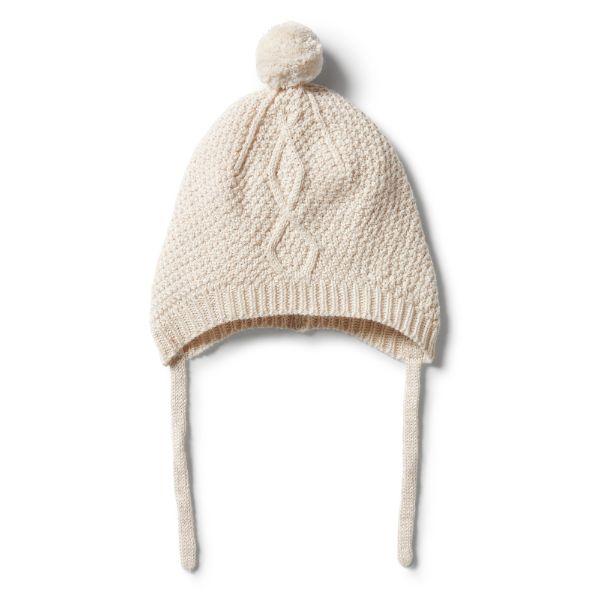 WILSON & FRENCHY Knitted Cable Bonnet - Oatmeal Melange Baby Hat - Zabecca Living