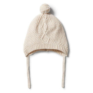 WILSON & FRENCHY Knitted Cable Bonnet - Oatmeal Melange Baby Hat - Zabecca Living