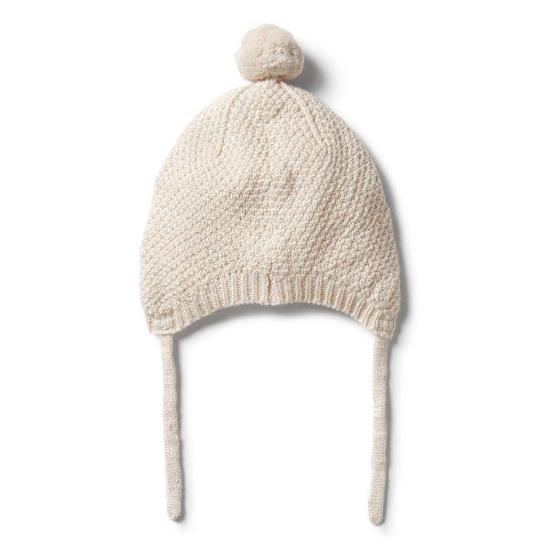 WILSON & FRENCHY Knitted Cable Bonnet - Oatmeal Melange Baby Hat - Zabecca Living