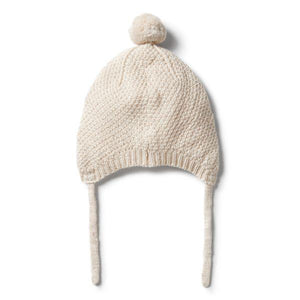 WILSON & FRENCHY Knitted Cable Bonnet - Oatmeal Melange Baby Hat - Zabecca Living