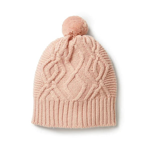WILSON & FRENCHY Knitted Cable Hat - Rose Baby Hat - Zabecca Living