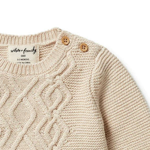 WILSON & FRENCHY Knitted Cable Jumper - Oatmeal Melange BABY CLOTHING - Zabecca Living