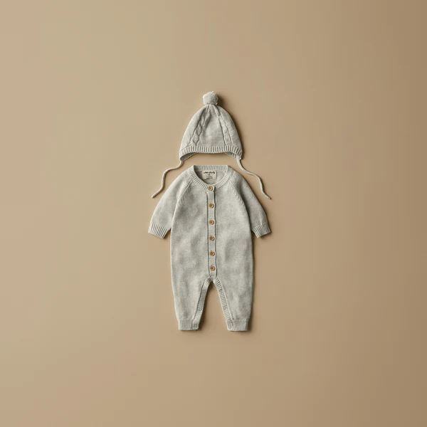 WILSON & FRENCHY Knitted Mini Cable Bonnet - Grey Melange Baby Hat - Zabecca Living