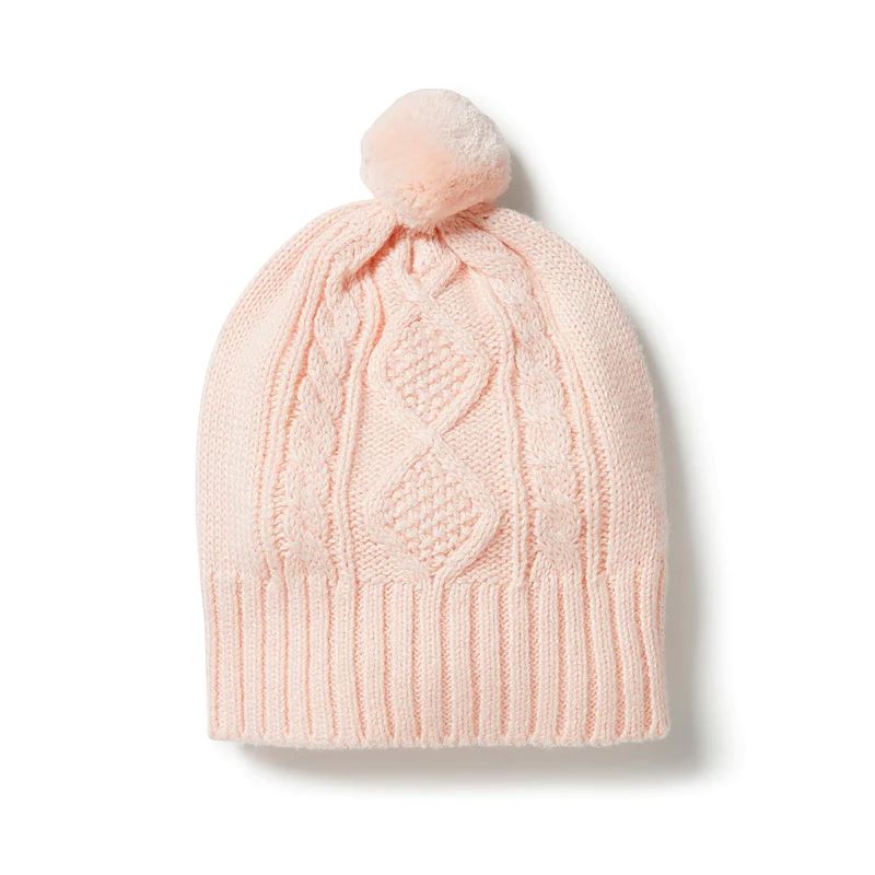 WILSON & FRENCHY Knitted Mini Cable Hat - Blush Baby Hat - Zabecca Living