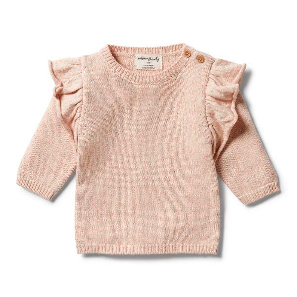 WILSON & FRENCHY Knitted Ruffle Jumper - Flamingo Oatmeal Fleck BABY CLOTHING - Zabecca Living