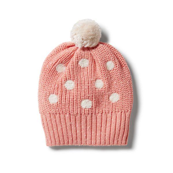 WILSON & FRENCHY Knitted Spot hat - Flamingo Fleck Baby Hat - Zabecca Living