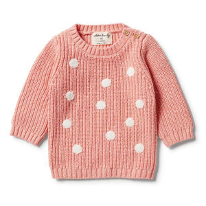 WILSON & FRENCHY Knitted Spot Jumper - Flamingo Fleck BABY CLOTHING - Zabecca Living