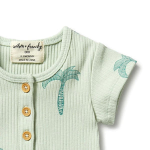 WILSON & FRENCHY Organic Rib Henley Growsuit - Palm Tree BABY CLOTHING - Zabecca Living