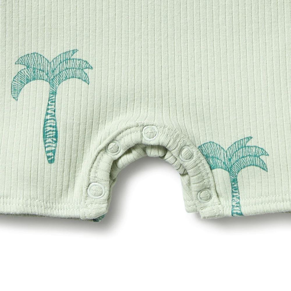 WILSON & FRENCHY Organic Rib Henley Growsuit - Palm Tree BABY CLOTHING - Zabecca Living