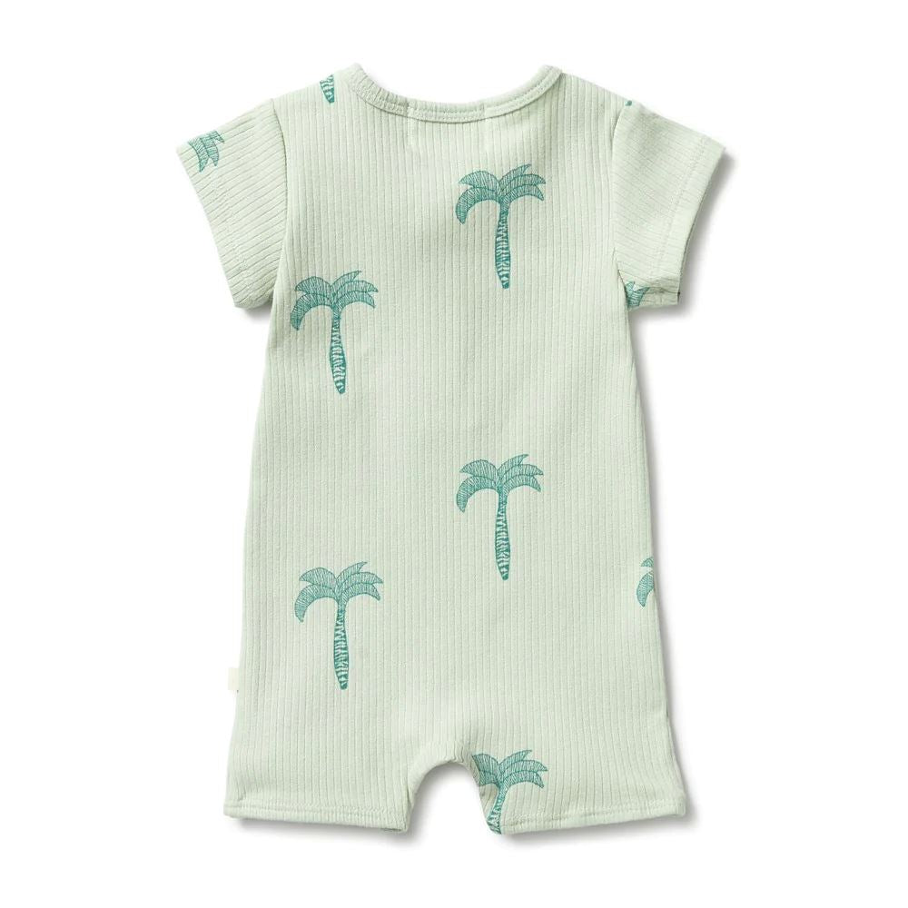 WILSON & FRENCHY Organic Rib Henley Growsuit - Palm Tree BABY CLOTHING - Zabecca Living