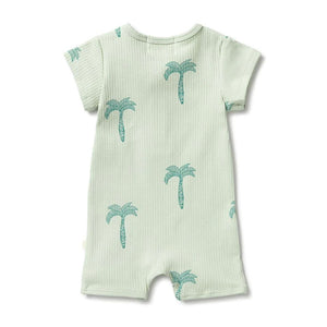 WILSON & FRENCHY Organic Rib Henley Growsuit - Palm Tree BABY CLOTHING - Zabecca Living