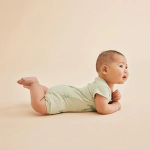WILSON & FRENCHY Organic Rib Henley Growsuit - Palm Tree BABY CLOTHING - Zabecca Living