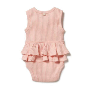 WILSON & FRENCHY Organic Rib Ruffle Bodysuit - Blush BABY CLOTHING - Zabecca Living