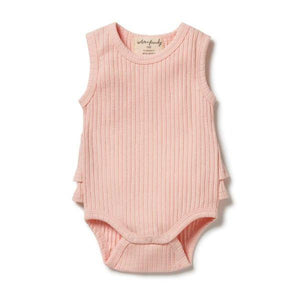 WILSON & FRENCHY Organic Rib Ruffle Bodysuit - Blush BABY CLOTHING - Zabecca Living