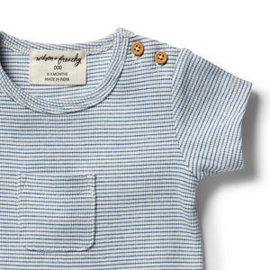 WILSON & FRENCHY Organic Stripe Boyleg Growsuit - Sapphire Ecru BABY CLOTHING - Zabecca Living
