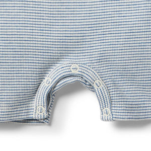 WILSON & FRENCHY Organic Stripe Boyleg Growsuit - Sapphire Ecru BABY CLOTHING - Zabecca Living