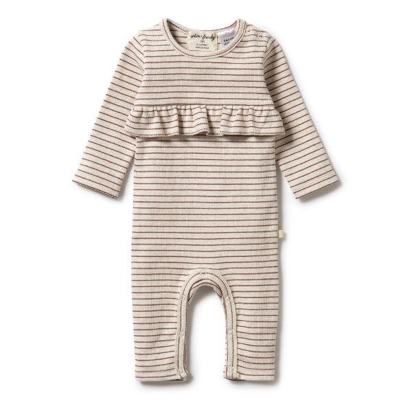 WILSON & FRENCHY Organic Stripe Rib Ruffle Growsuit - Wild Ginger BABY CLOTHING - Zabecca Living