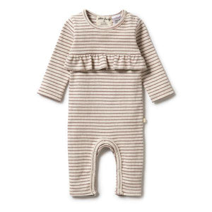 WILSON & FRENCHY Organic Stripe Rib Ruffle Growsuit - Wild Ginger BABY CLOTHING - Zabecca Living