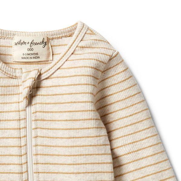 WILSON & FRENCHY Organic Stripe Rib Zipsuit - Antelope BABY CLOTHING - Zabecca Living