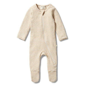 WILSON & FRENCHY Organic Stripe Rib Zipsuit - Antelope BABY CLOTHING - Zabecca Living