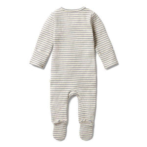WILSON & FRENCHY Organic Stripe Rib Zipsuit - Denim Blue BABY CLOTHING - Zabecca Living