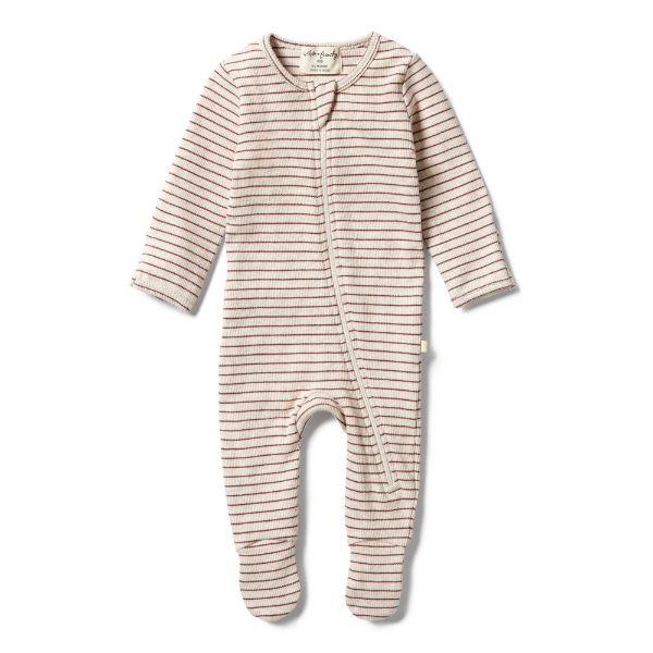 WILSON & FRENCHY Organic Stripe Rib Zipsuit - Wild Ginger BABY CLOTHING - Zabecca Living