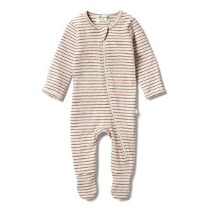 WILSON & FRENCHY Organic Stripe Rib Zipsuit - Wild Ginger BABY CLOTHING - Zabecca Living