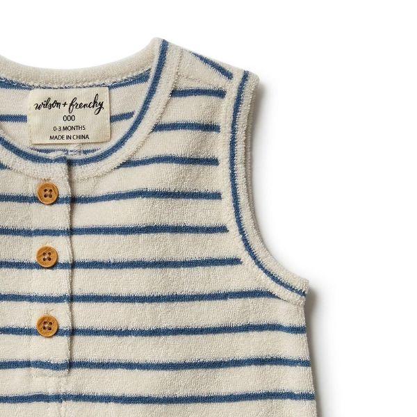 WILSON & FRENCHY Organic Terry Growsuit - Ocean Stripe BABY CLOTHING - Zabecca Living