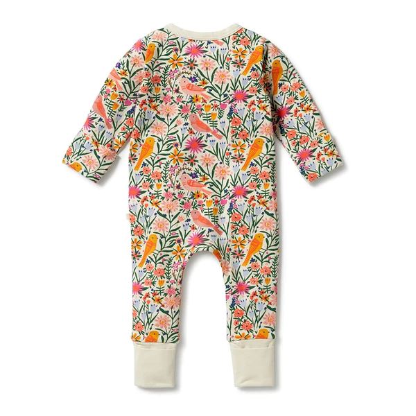 WILSON & FRENCHY Organic Zipsuit With Feet - Birdy Floral BABY CLOTHING - Zabecca Living