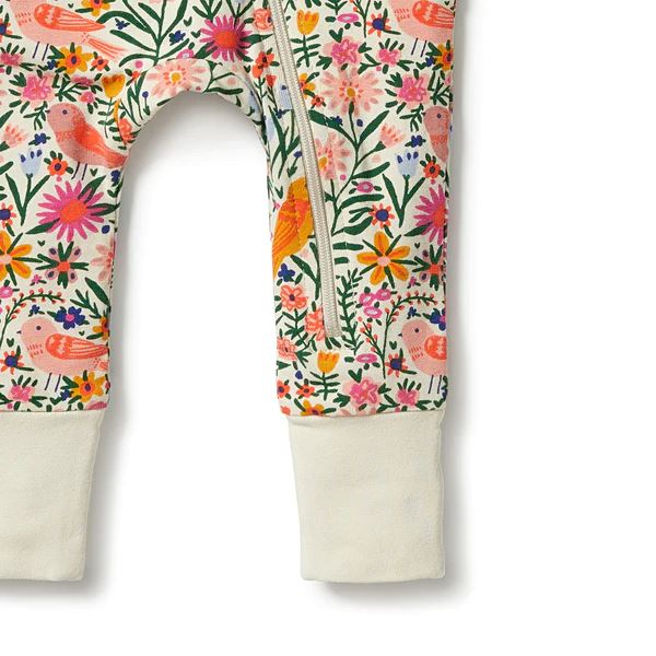 WILSON & FRENCHY Organic Zipsuit With Feet - Birdy Floral BABY CLOTHING - Zabecca Living
