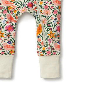 WILSON & FRENCHY Organic Zipsuit With Feet - Birdy Floral BABY CLOTHING - Zabecca Living