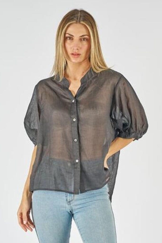 WORTHIER THE LABEL Button Back Linen Shirt - Black Shirts & Blouses - Zabecca Living