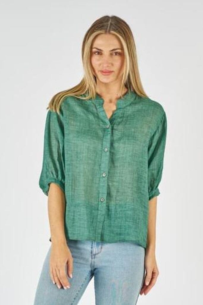 WORTHIER THE LABEL Button Back Linen Shirt - Emerald Shirts & Blouses - Zabecca Living