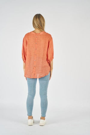 WORTHIER THE LABEL Button Back Linen Shirt - Orange Shirts & Blouses - Zabecca Living