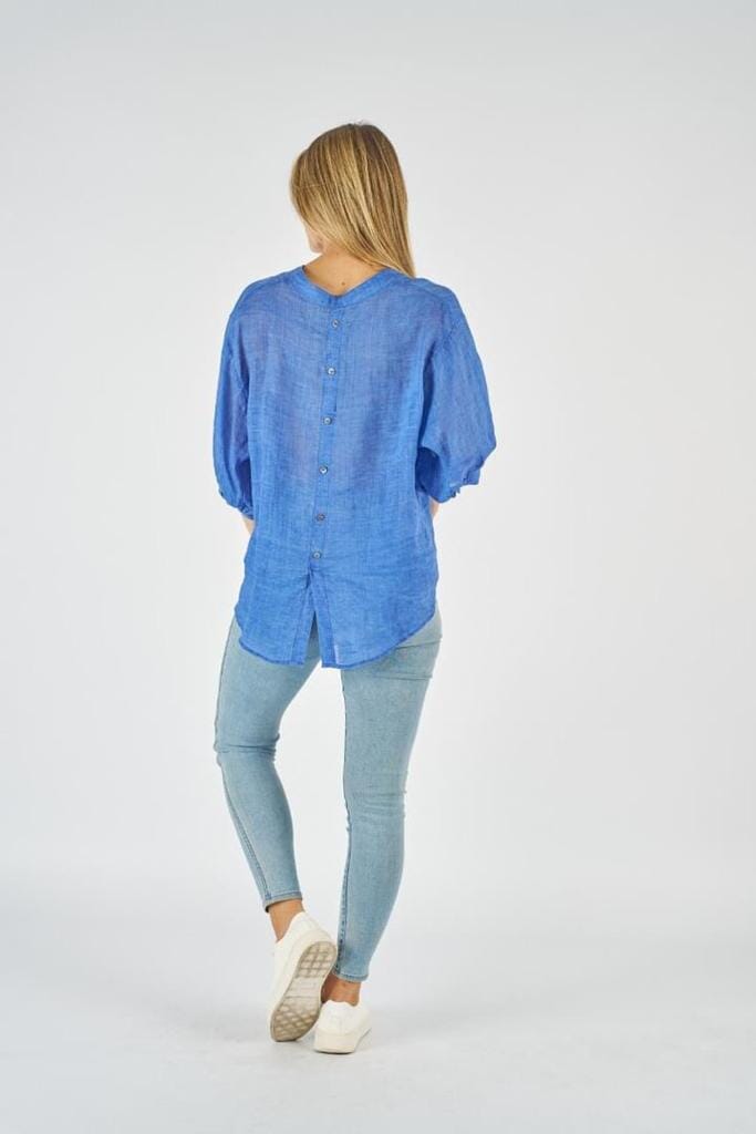 WORTHIER THE LABEL Button Back Linen Shirt - Royal Shirts & Blouses - Zabecca Living