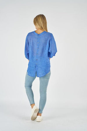 WORTHIER THE LABEL Button Back Linen Shirt - Royal Shirts & Blouses - Zabecca Living