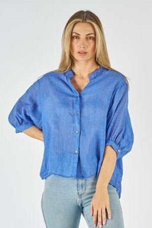 WORTHIER THE LABEL Button Back Linen Shirt - Royal Shirts & Blouses - Zabecca Living