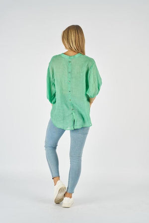 WORTHIER THE LABEL Button Back Linen Shirt - Spring Green Shirts & Blouses - Zabecca Living